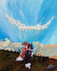 Pareidolia-Katy and Nellyy transixed by bone shaped cloud