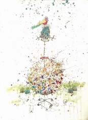 Topiary Fun SOLD - Mixed Media on Paper 31 x 39 Framed
