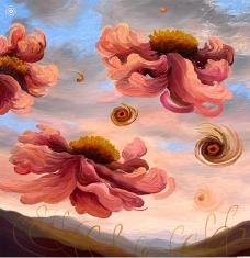 Pink Party - Oil on Panel 13 x 13 Framed